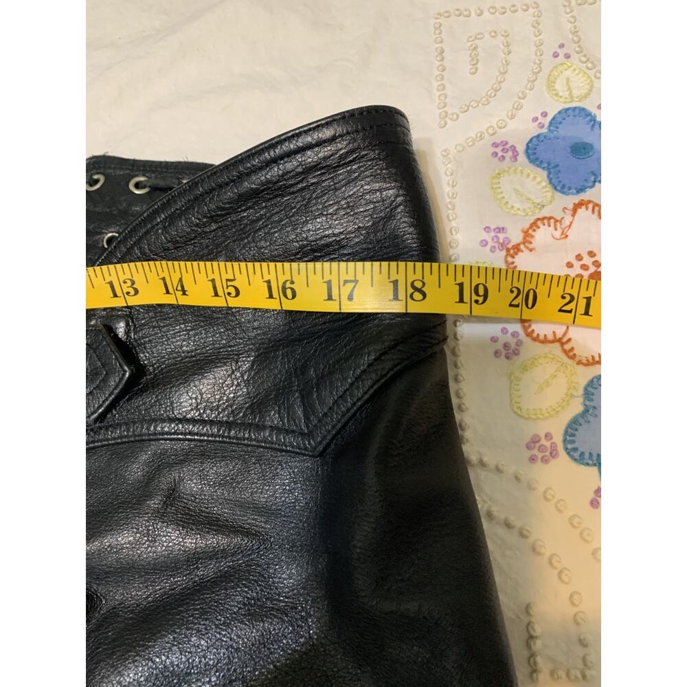 Moto Chaps Black Leather Men's XL Pocket Zip legs snaps adjustable waist - Picture 7 of 8
